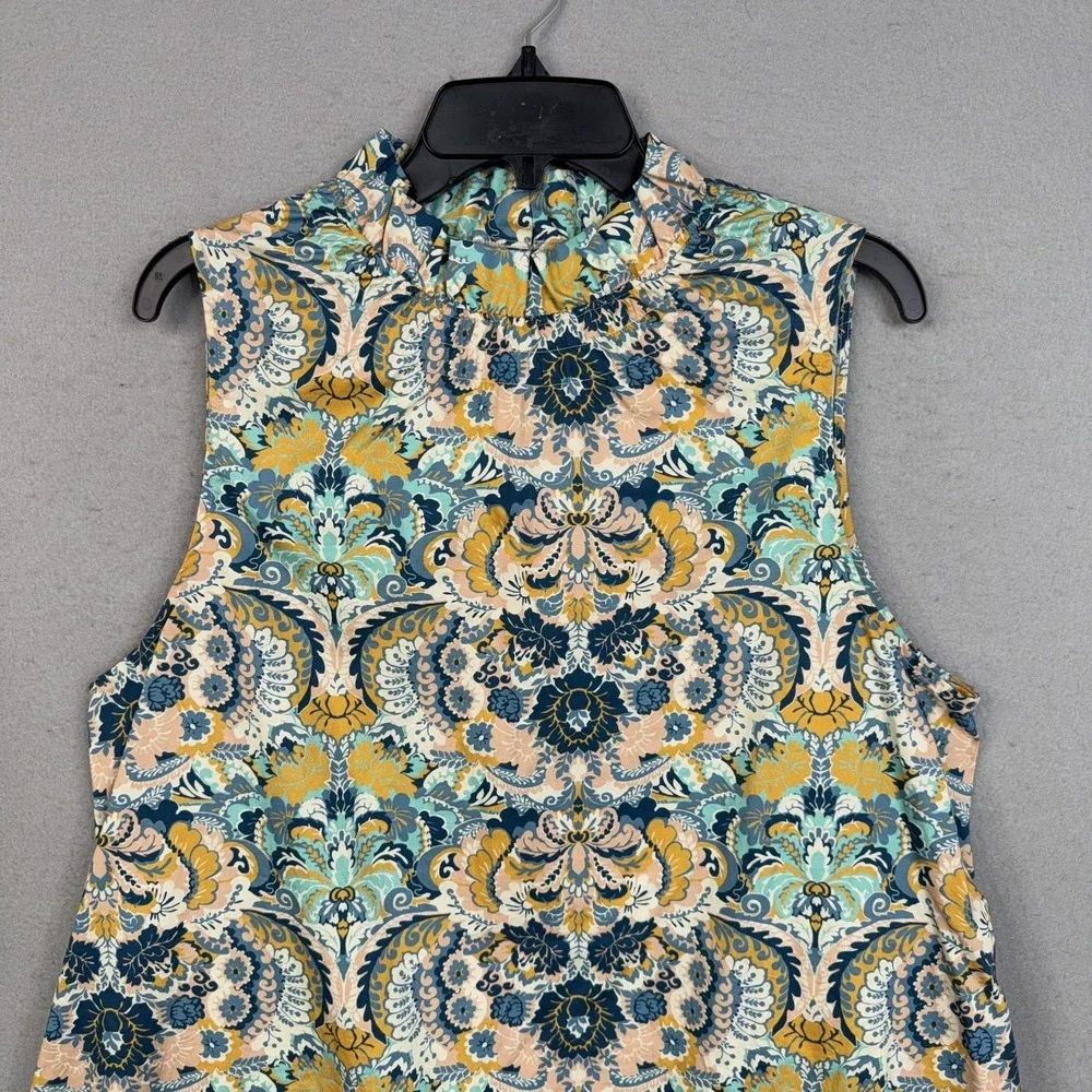 Tyler Boe Dress Womens Medium Blue Floral Boho Sleeveless Shift Ruffle Hem - Picture 2 of 11